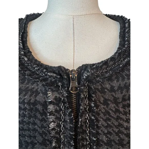 Zara Basic XL Houndstooth Wool Blend Detail Jacket - Picture 3 of 10